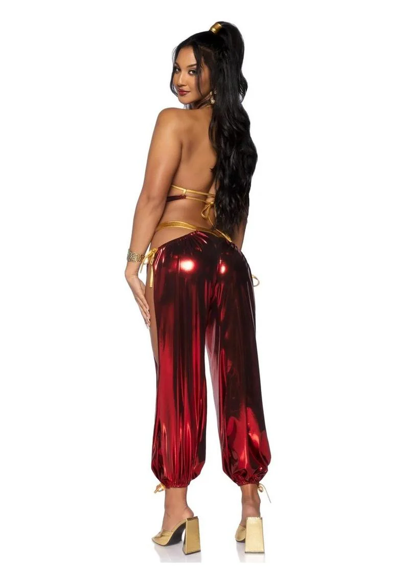 Leg Avenue Ruby Desert Princess Lame Bikini Top and Split Leg Cut-Out Harem Pants with Side Ties - Image 5