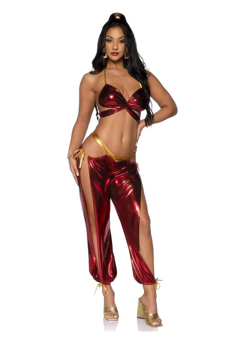 Leg Avenue Ruby Desert Princess Lame Bikini Top and Split Leg Cut-Out Harem Pants with Side Ties - Image 6