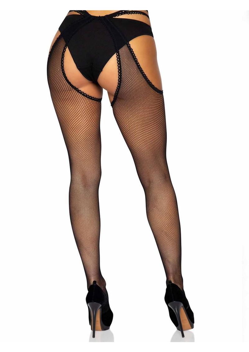 Leg Avenue Scalloped Fishnet Strappy Suspender Hose - Image 3