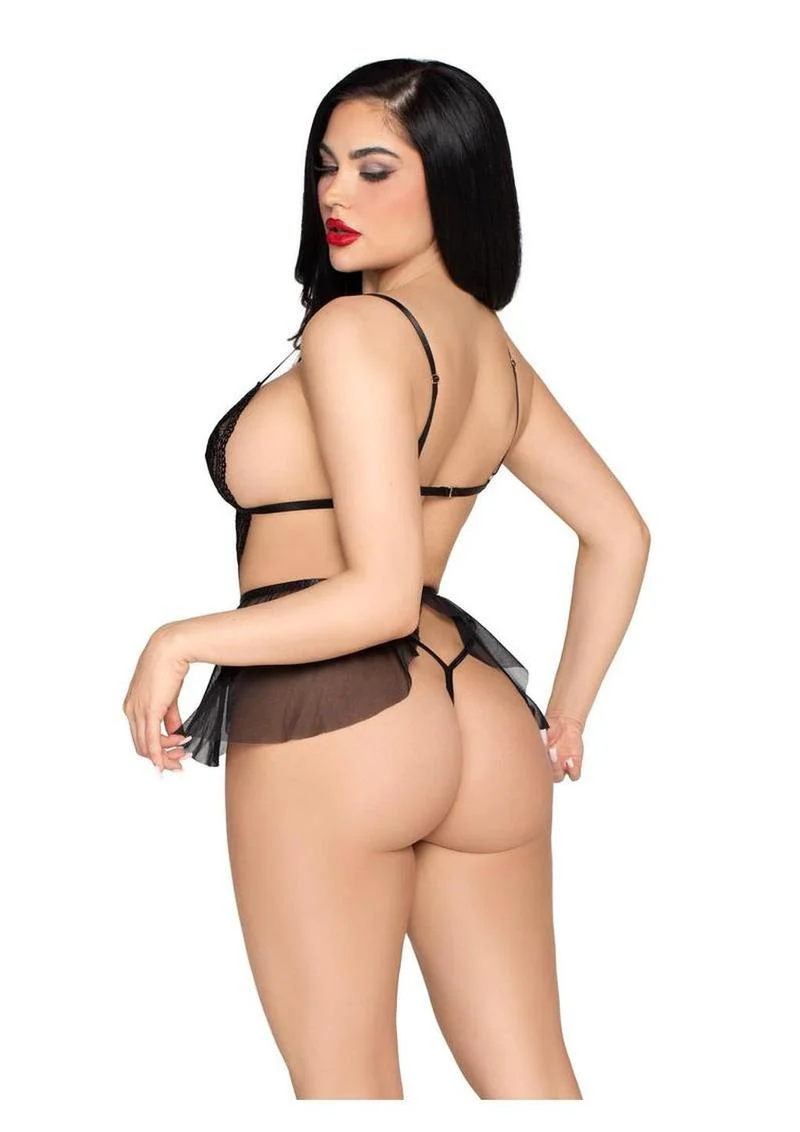 Leg Avenue Scalloped Lace and Mesh Babydoll and Matching Crotchless Panty - Image 2