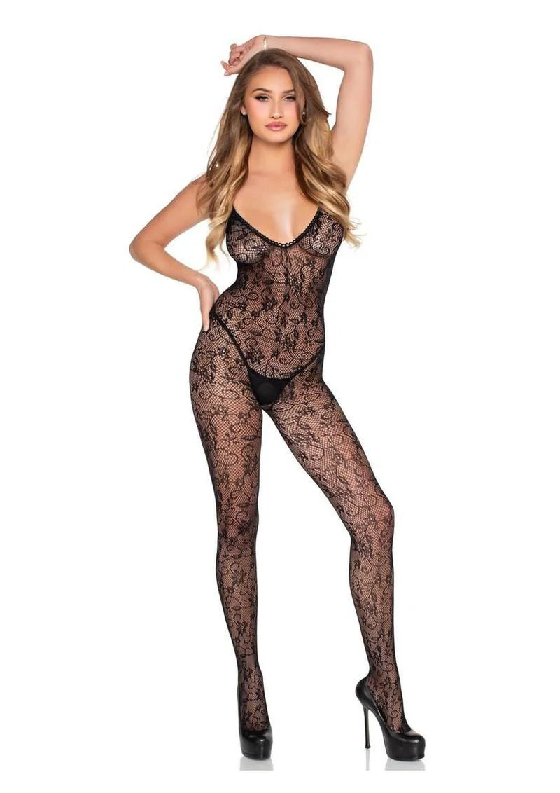 Leg Avenue Scalloped Trimmed Crotchless Lace Lingerie Jumpsuit - Os - Image 3