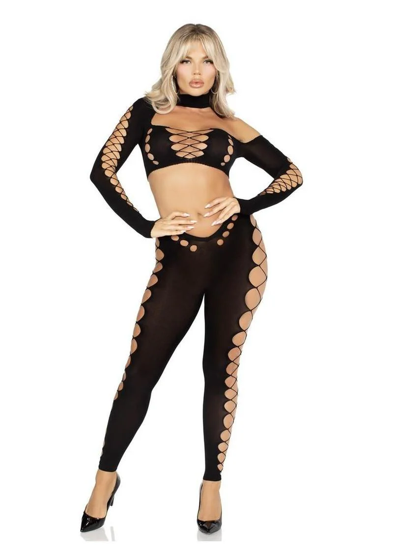 Leg Avenue Seamless Asymmetrical Cut Out Crop Top and Footless Tights - Image 4