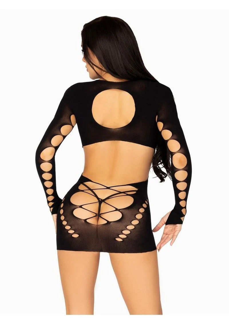 Leg Avenue Seamless Cut Out Long Sleeve Mini Dress with Faux Lace-Up Detail - Image 4