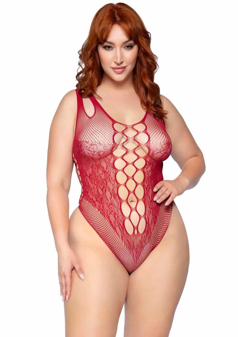 Leg Avenue Seamless Net Lace Bodysuit with Dual Shoulder Straps and Cheeky Cut Bottom - Image 2