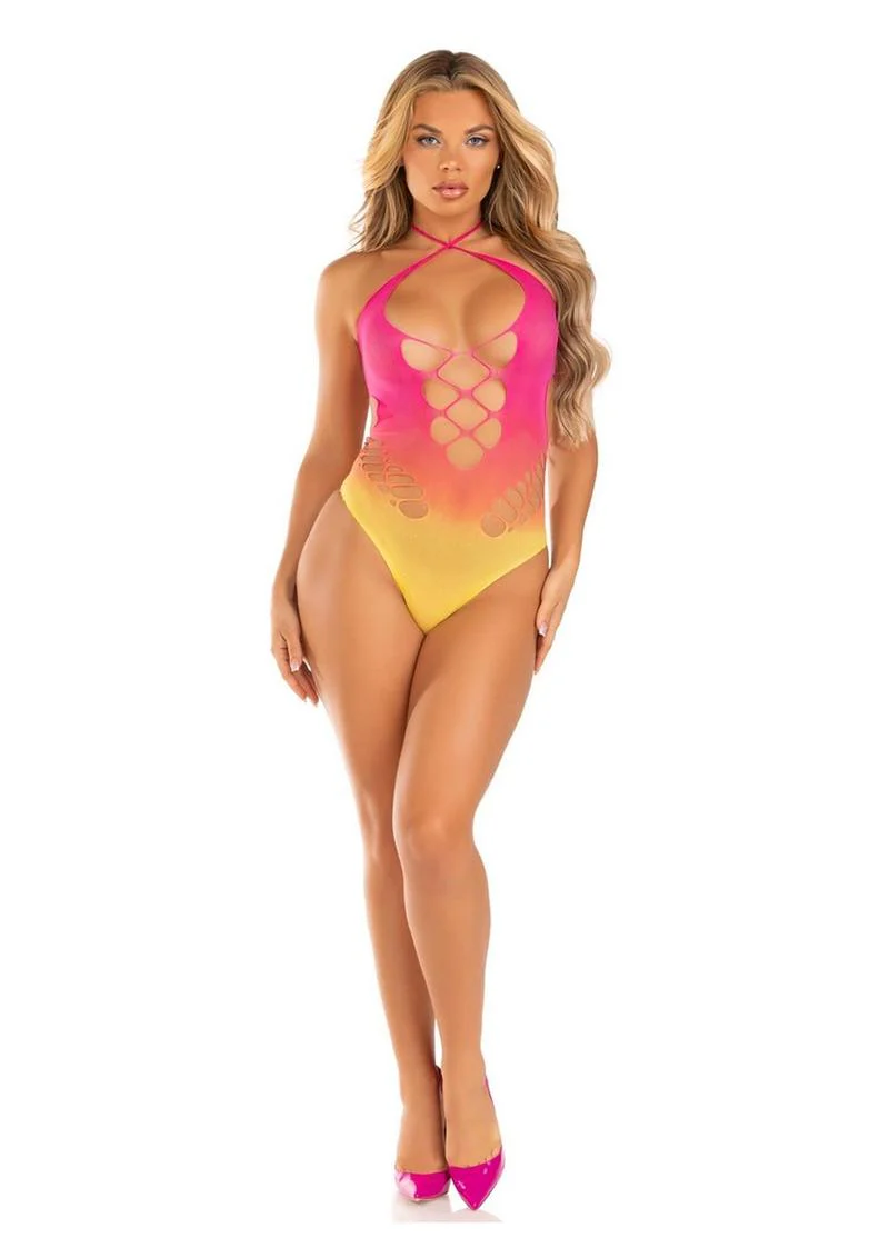 Leg Avenue Seamless Ombre Halter Bodysuit - One Size - Sunset - Image 4