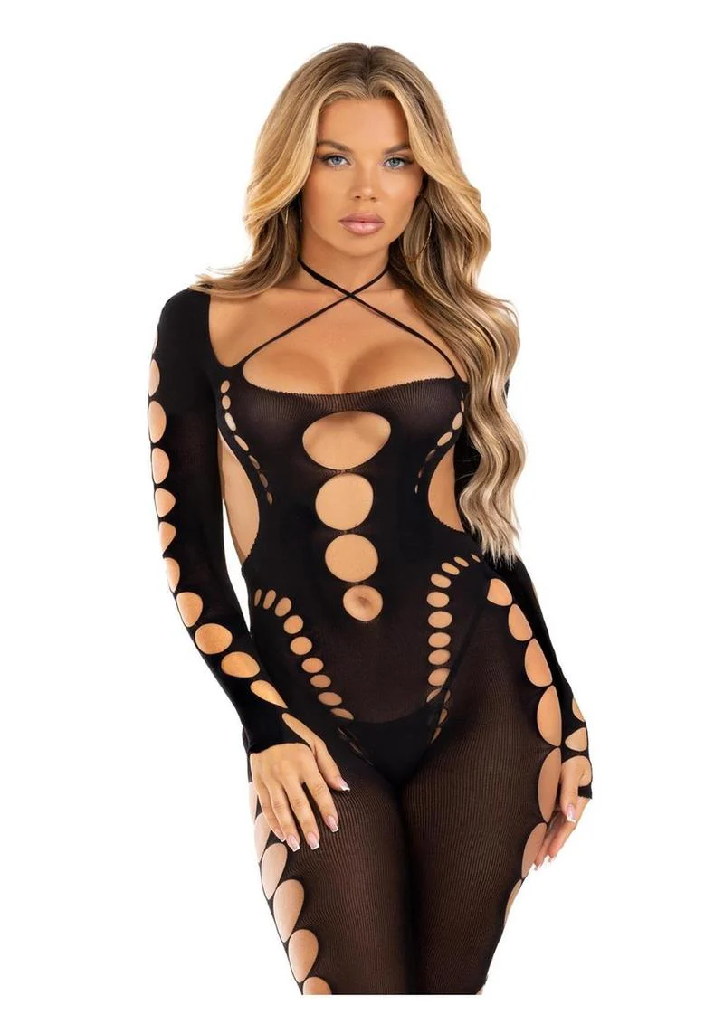 Leg Avenue Seamless Opaque Cut-Out Footless Bodystocking - Image 2
