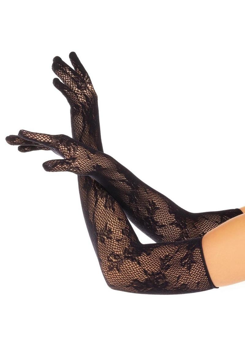 Leg Avenue Seamless Opera Length Floral Net Gloves - Image 2