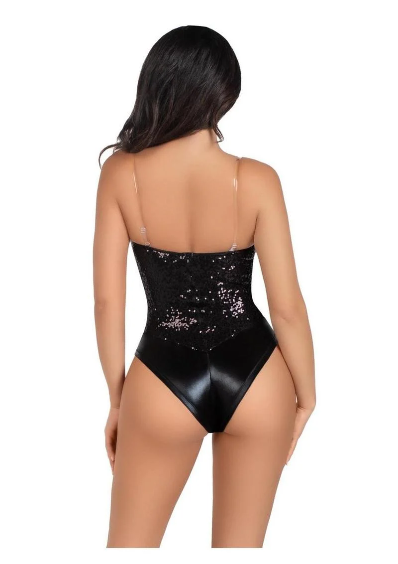 Leg Avenue Sequin Boned Snap Crotch Bodysuit with Detachable Clear Strap - Image 26