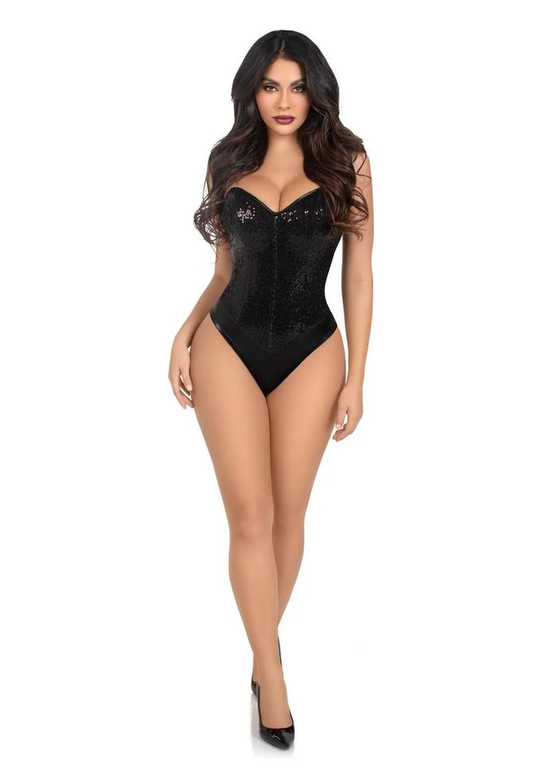 Leg Avenue Sequin Boned Snap Crotch Bodysuit with Detachable Clear Strap - Image 27