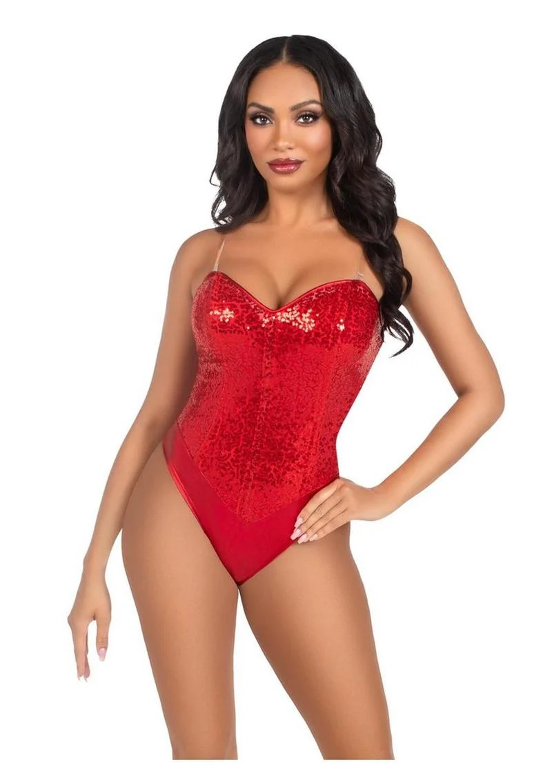 Leg Avenue Sequin Boned Snap Crotch Bodysuit with Detachable Clear Strap - Image 8