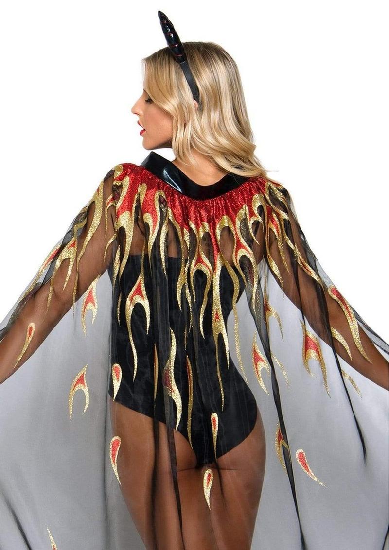Leg Avenue Sheer Glitter Flame Devil Cape and Devil Horns - Image 2