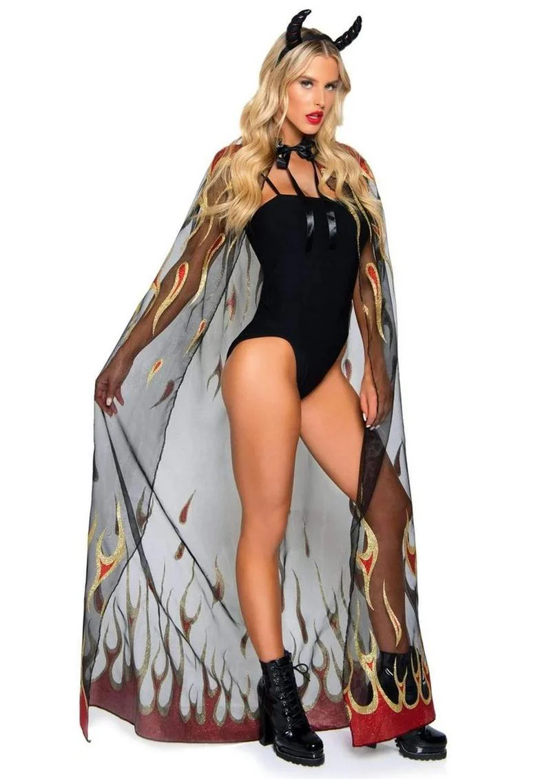 Leg Avenue Sheer Glitter Flame Devil Cape and Devil Horns - Image 3