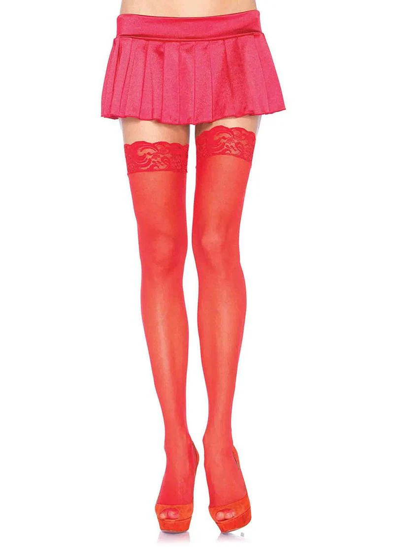 Leg Avenue Sheer Nylon Thigh High with Lace Top - Image 2
