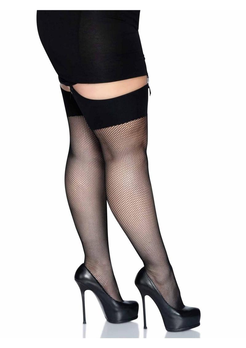 Leg Avenue Spandex Fishnet Stockings with Comfort Wide Band Top - 1x-2x - Image 2