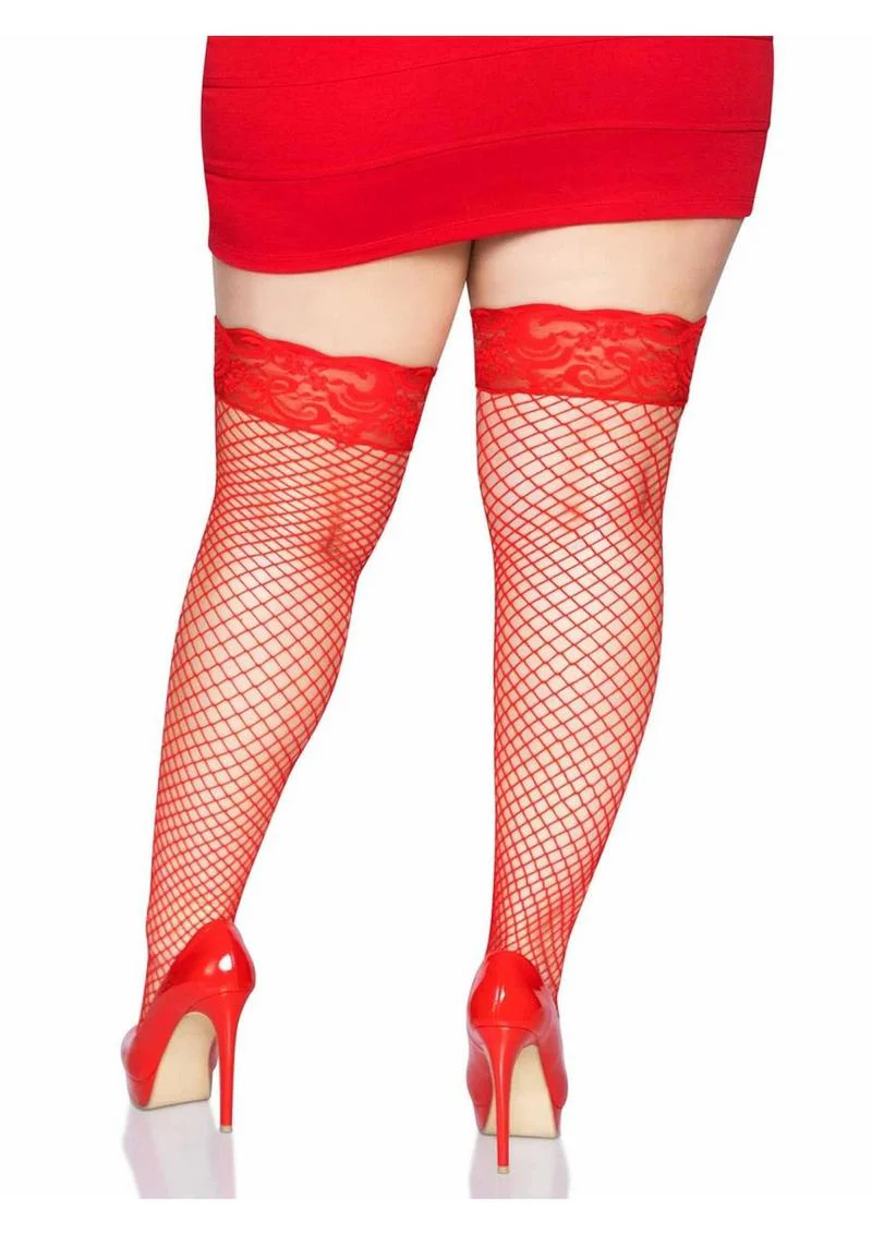 Leg Avenue Spandex Industrial Net Thigh Highs with Stay Up Silicone Lace Top - 1x-2x - Image 3