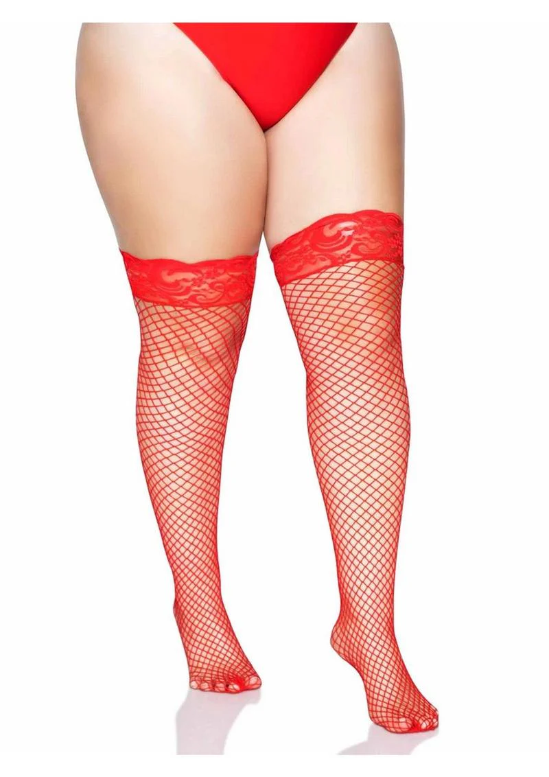 Leg Avenue Spandex Industrial Net Thigh Highs with Stay Up Silicone Lace Top - 1x-2x - Image 4