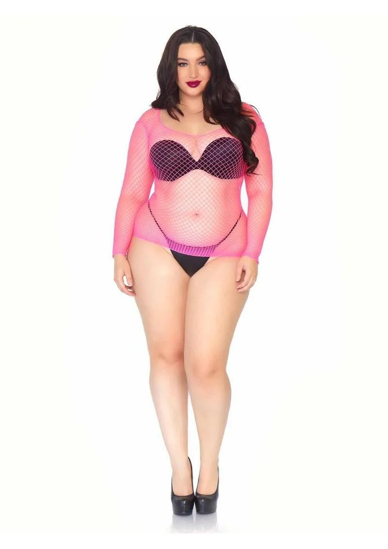 Leg Avenue Spandex Long Sleeved Industrial Net Shirt - Pink - 1x-2x - Image 2