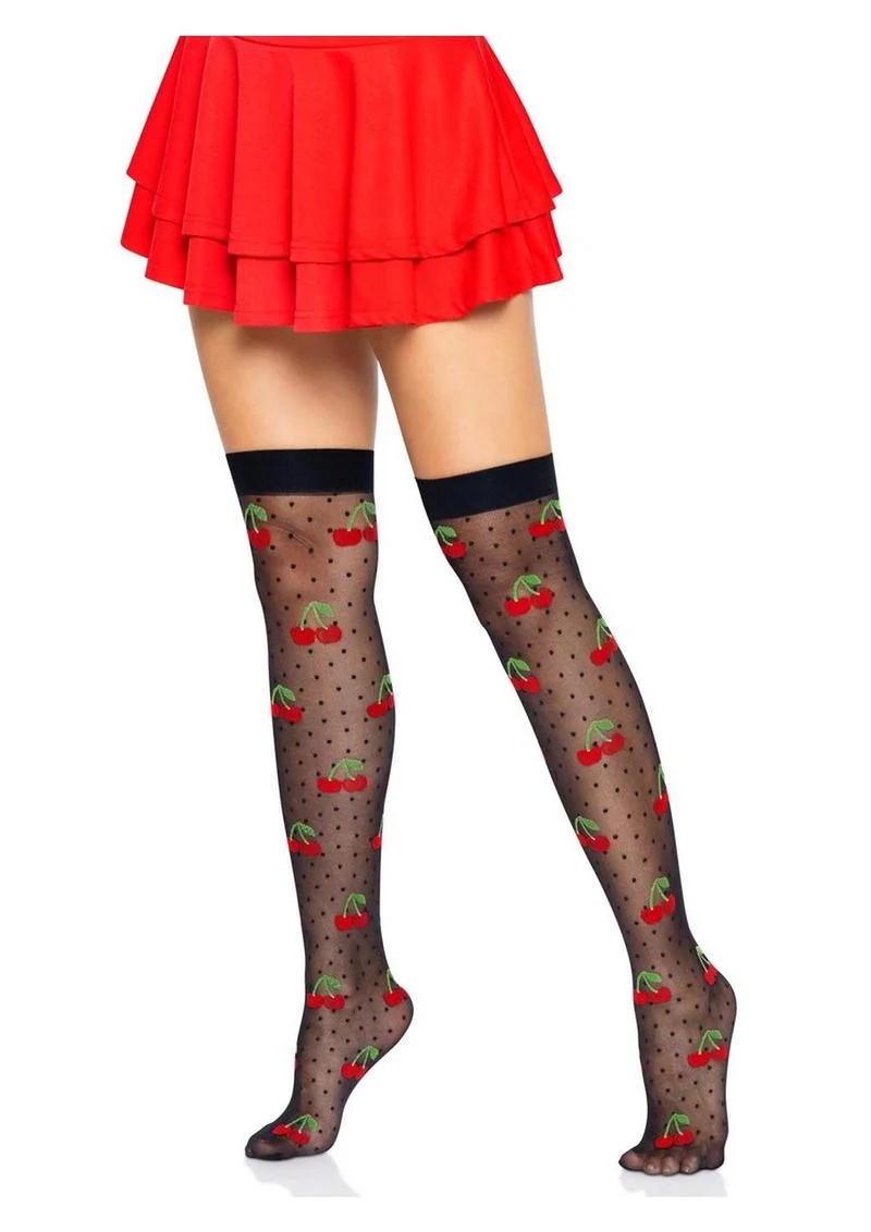Leg Avenue Spandex Sheer Polka Dot Cherry Thigh Highs - Image 3