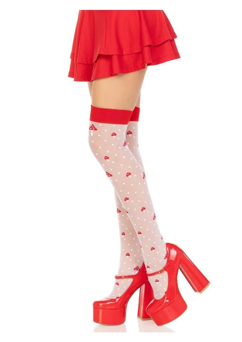 Leg Avenue Spandex Sheer Polka Dot Mushroom Thigh Highs - Image 2