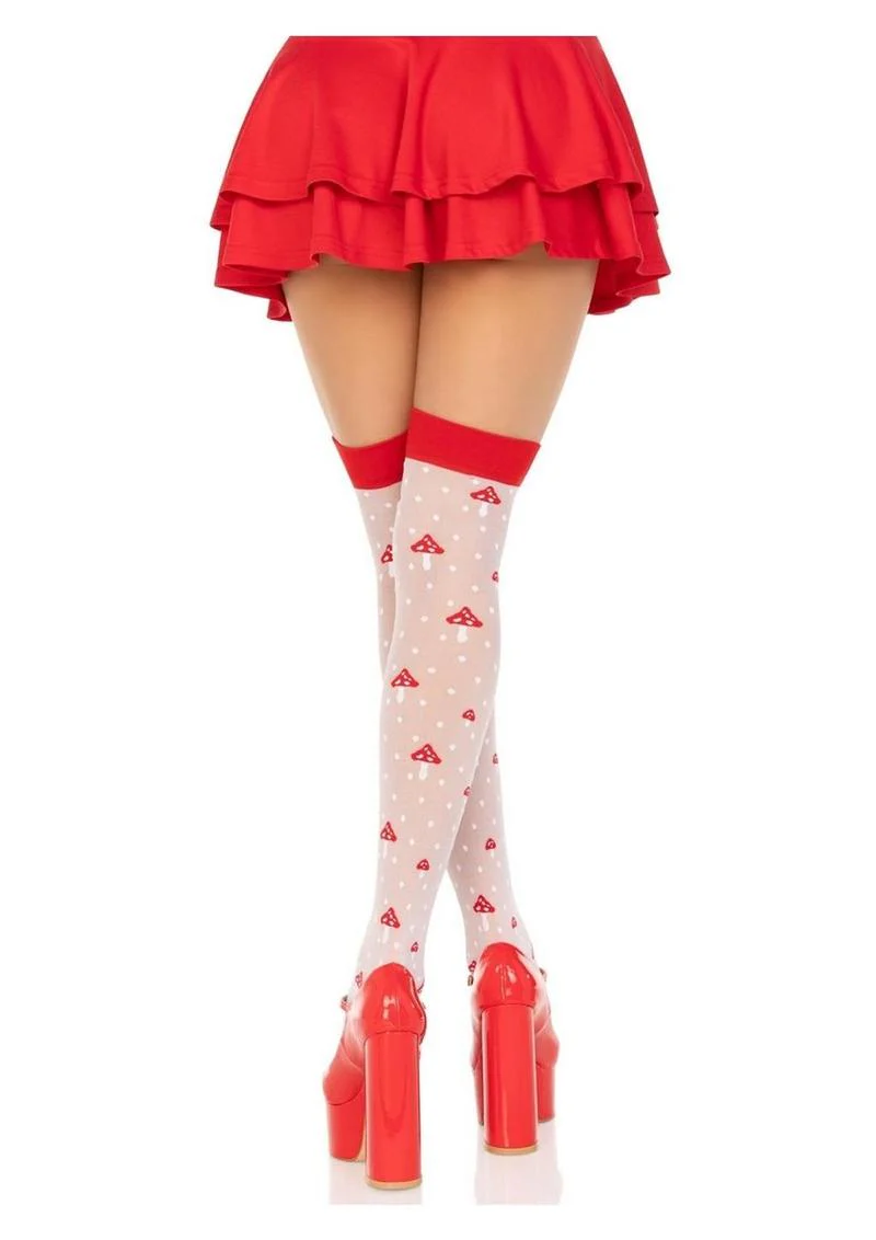 Leg Avenue Spandex Sheer Polka Dot Mushroom Thigh Highs - Image 3
