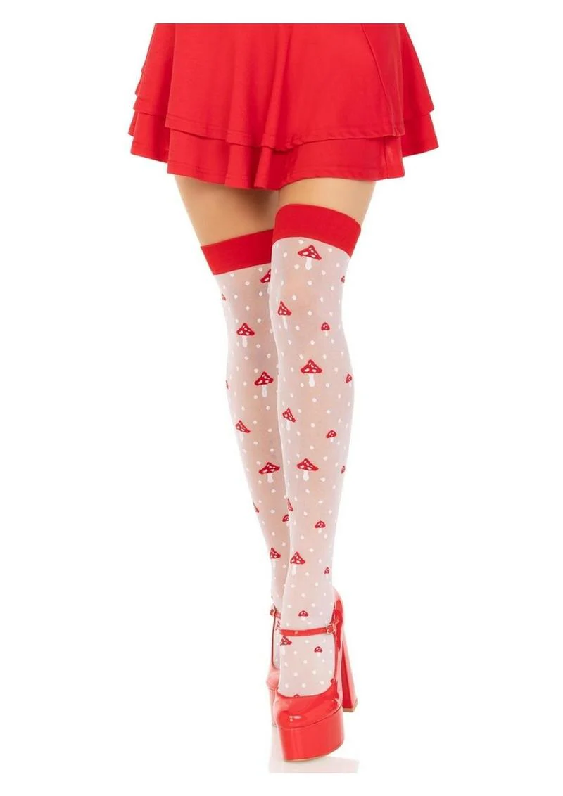 Leg Avenue Spandex Sheer Polka Dot Mushroom Thigh Highs - Image 4