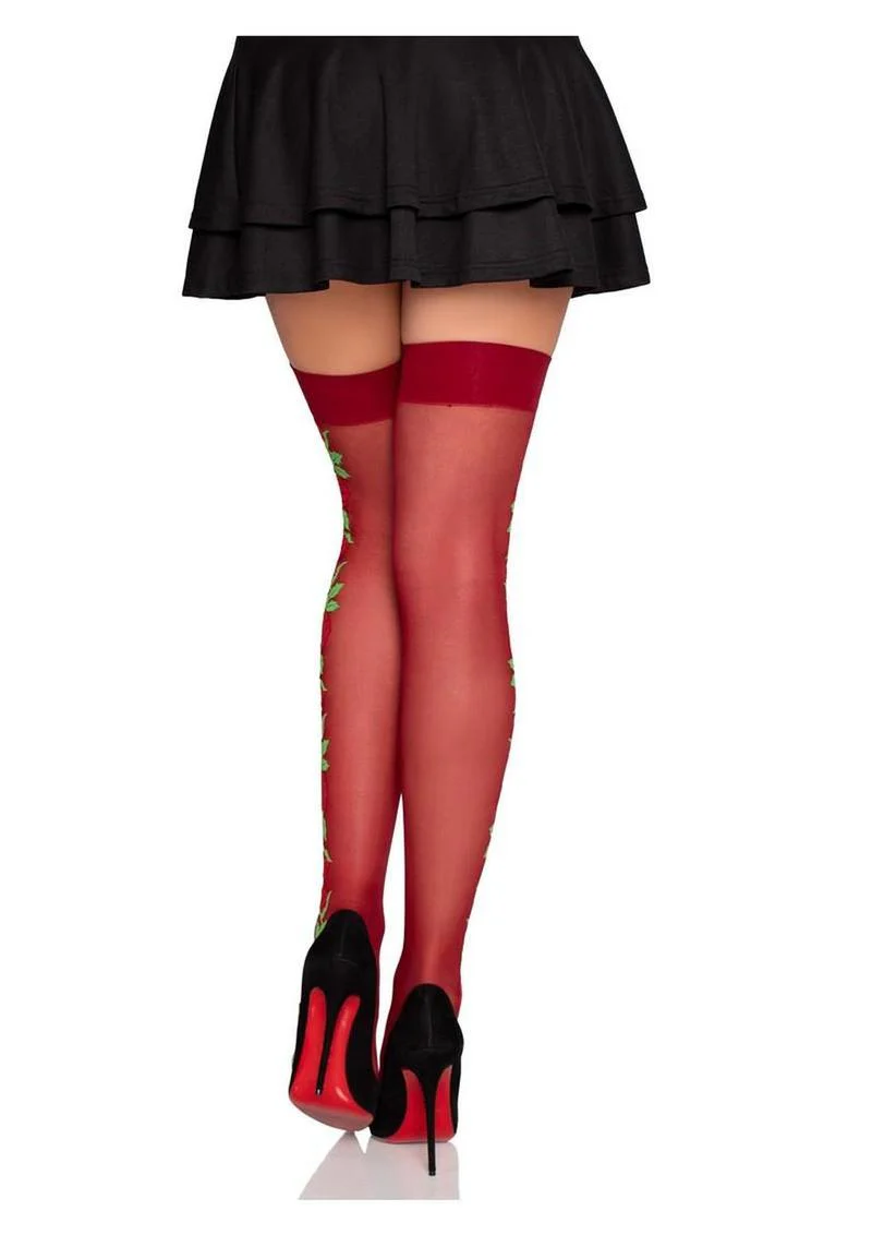 Leg Avenue Spandex Sheer Thigh Highs with Embroidered Rose Side Detail - Image 2