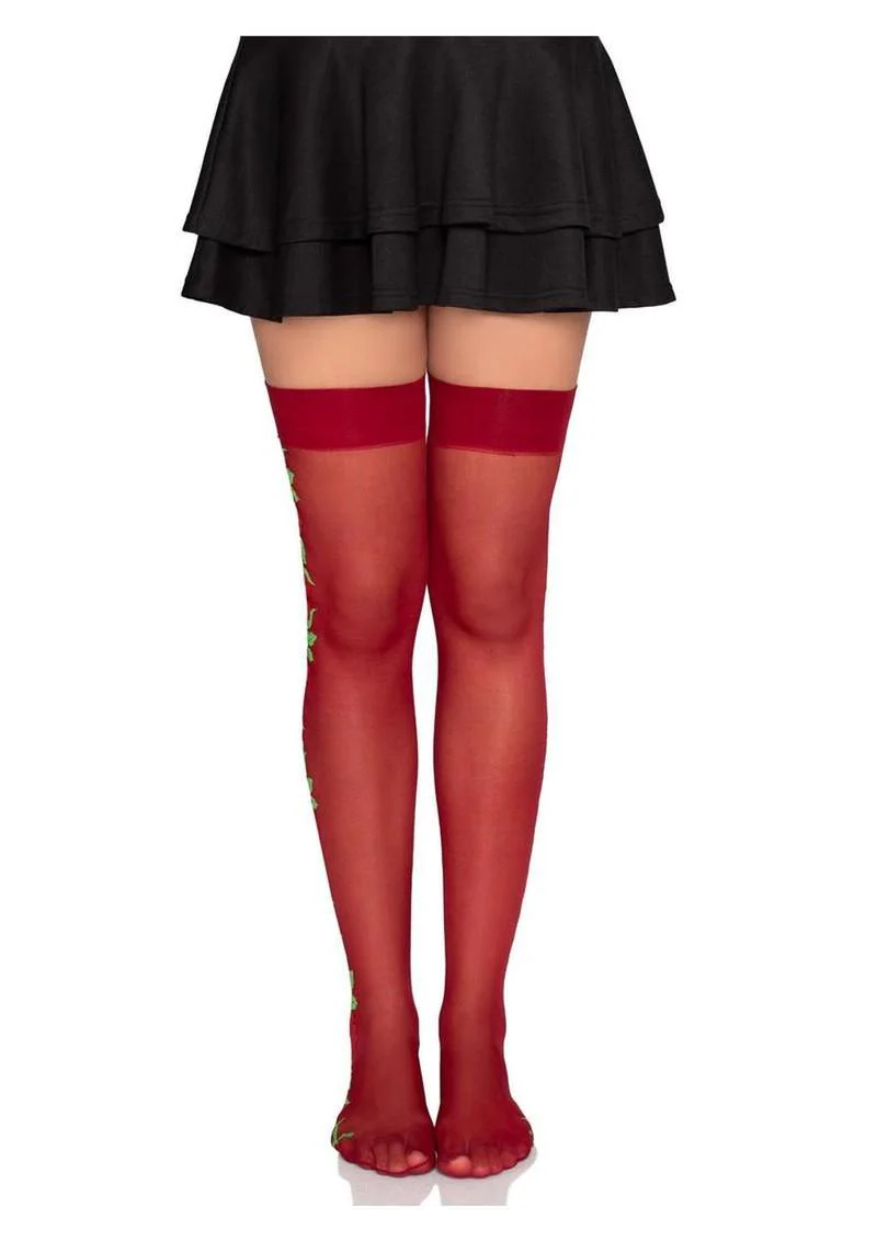 Leg Avenue Spandex Sheer Thigh Highs with Embroidered Rose Side Detail - Image 4