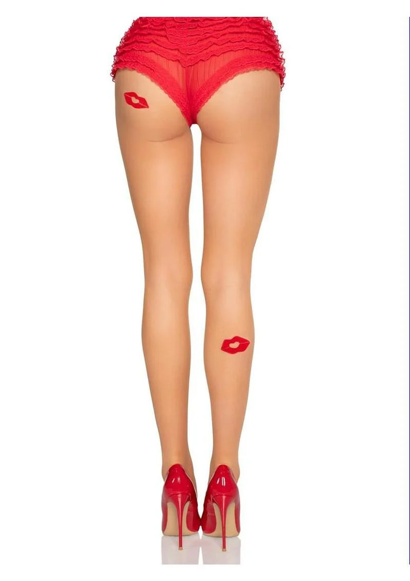Leg Avenue Spandex Sheer Tights with Embroidered Kiss Accents - Image 2