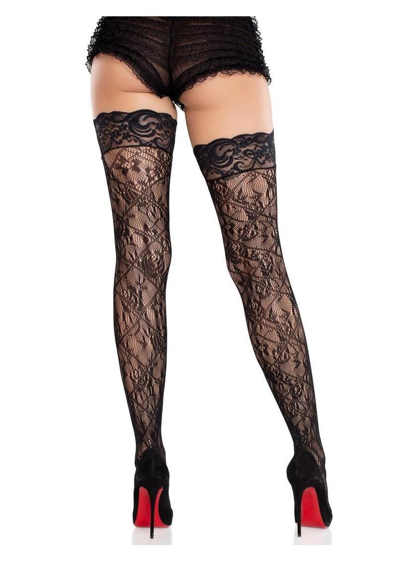 Leg Avenue Stay-Up Lace Top Cross Hatch Floral Lace Thigh Highs - Image 3