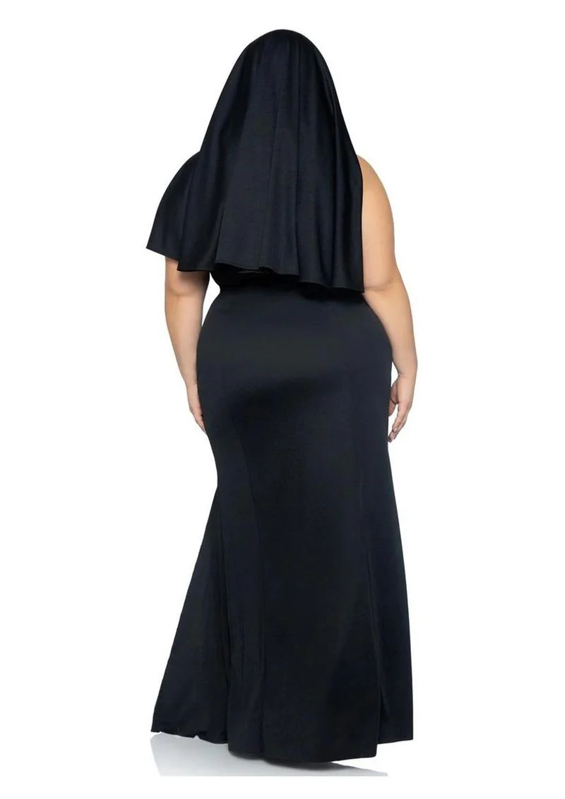 "Leg Avenue Sultry Sinner Dual Slit Garter Dress with Vinyl Cross Detail, Vinyl Collar, and Nun Habit" - Image 11