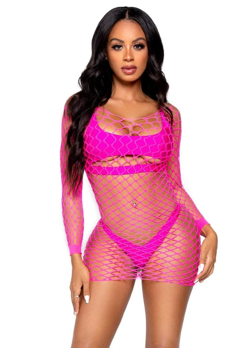 Leg Avenue Supreme Fence Net Long Sleeved Mini Dress - Image 2
