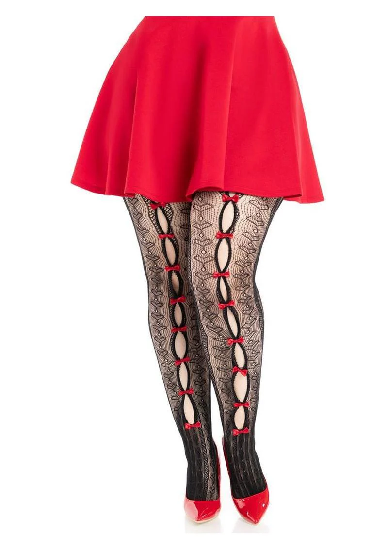 Leg Avenue Sweetheart Striped Net Tights with Keyhole - 1x-2x - Image 3