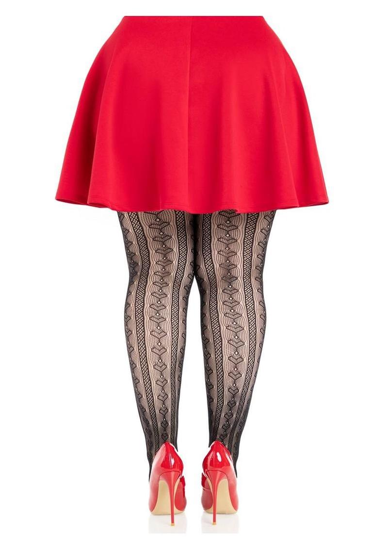 Leg Avenue Sweetheart Striped Net Tights with Keyhole - 1x-2x - Image 4