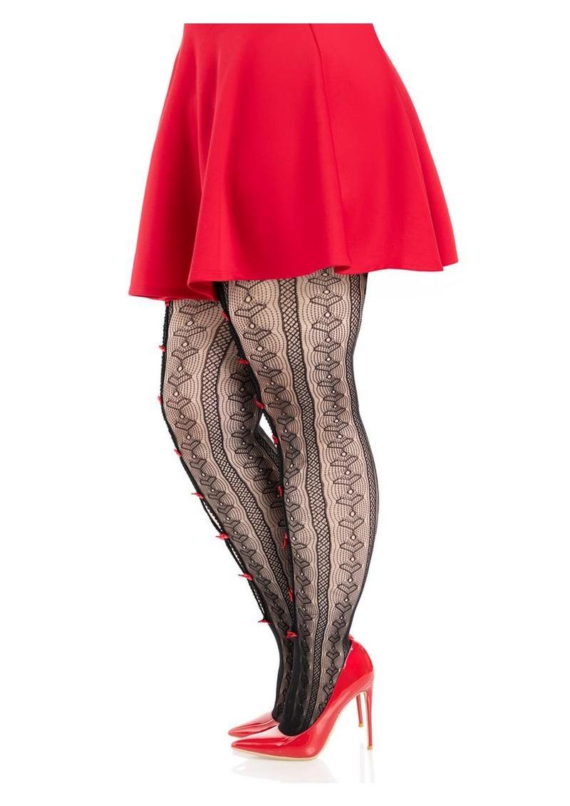 Leg Avenue Sweetheart Striped Net Tights with Keyhole - 1x-2x - Image 5