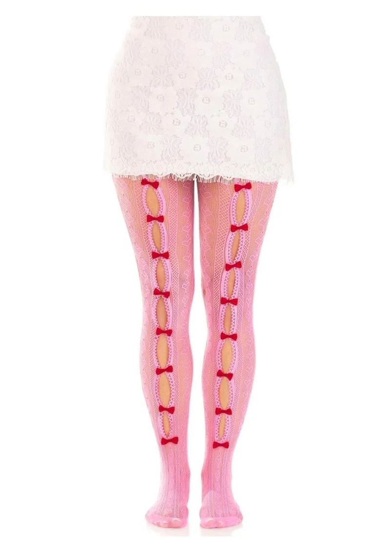 Leg Avenue Sweetheart Striped Net Tights with Keyhole and Mini Bow Detail - Image 4