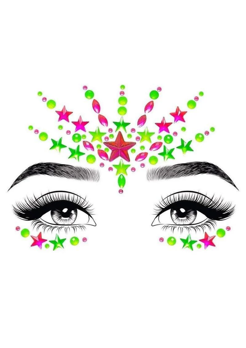 Leg Avenue Vibe Neon Black Light Face Jewels Stickers and Body Glitter (2 Packets