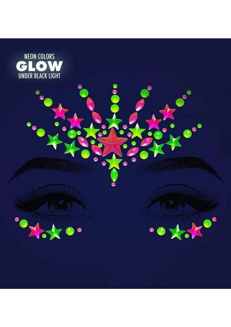 Leg Avenue Vibe Neon Black Light Face Jewels Stickers and Body Glitter (2 Packets - Image 2