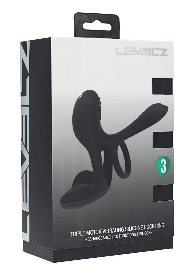 Levelz Triple Motor Vibrating Silicone Rechargeable Cock Ring - Image 2
