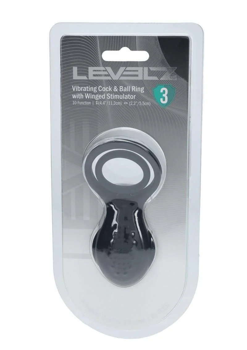 Levelz Vibrating Silicone Rechargeable Cock and Ball Ring with Winged Stimulator - Image 2