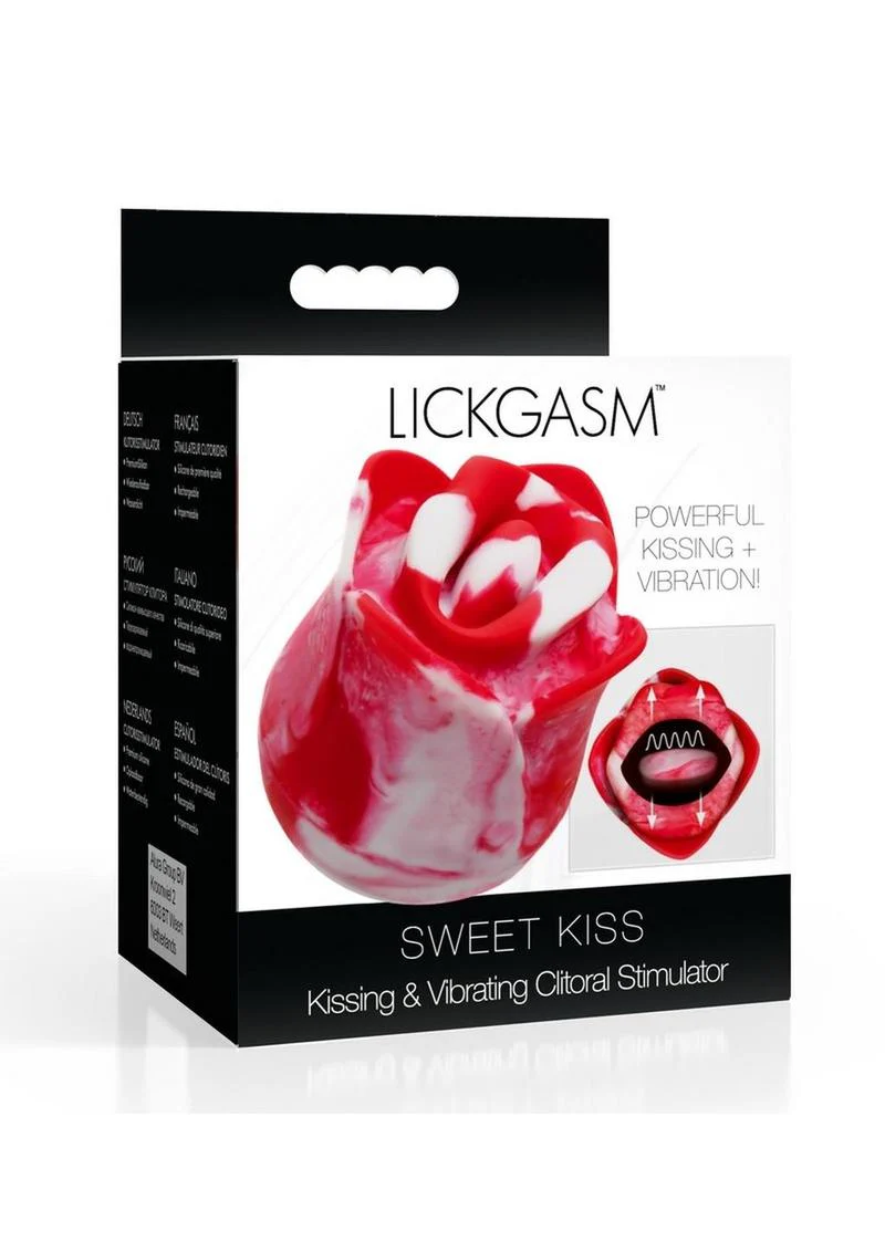 Lickgasm Sweet Kiss Kissing and Vibrating Rechargeable Silicone Clitoral Stimulator - Red/White Swirl - Image 2