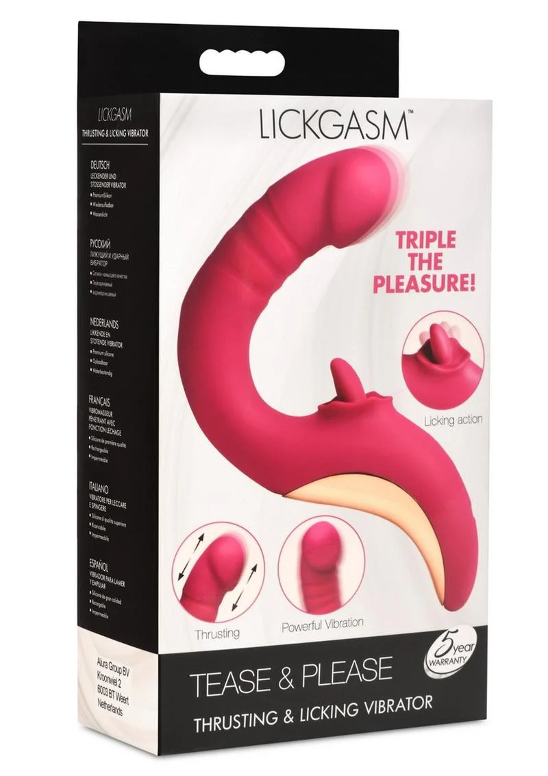 Lickgasm Tease and Please Rechargeable Silicone Thrusting Andamp; Licking Vibrator - Image 2