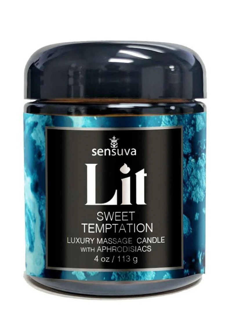 Lit Sweet Temptation Luxury Aphrodisiac Massage Candle 4oz. - Vanilla, Sugar and Sweet Pea - Image 2