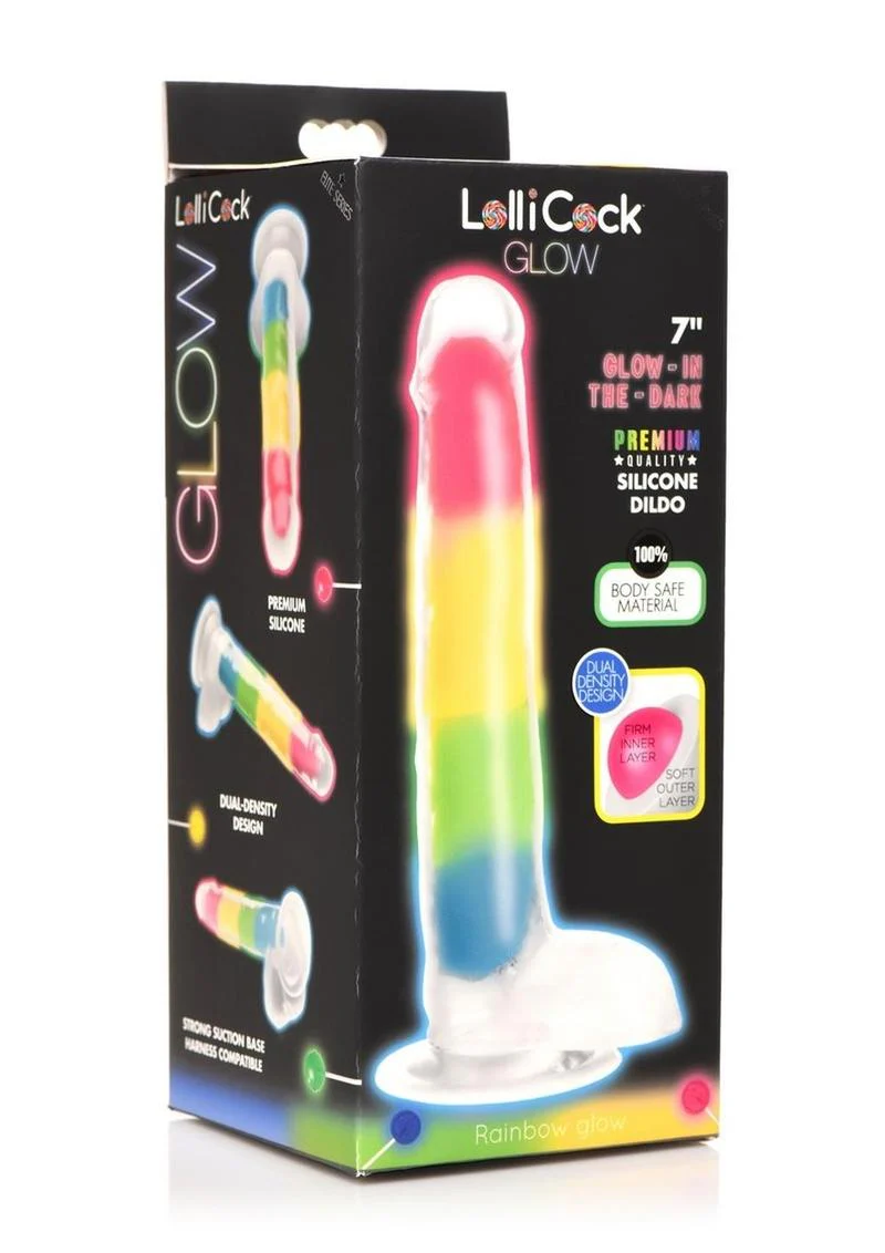 Lollicock Glow In The Dark Rainbow Silicone Dildo with Balls - Image 2