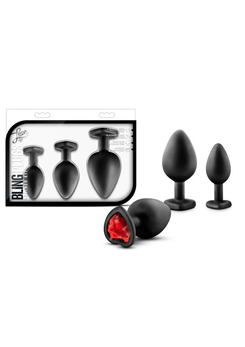 Luxe Bling Butt Plugs Silicone Training Kit with Red Gems (3 Size Kit - Image 2