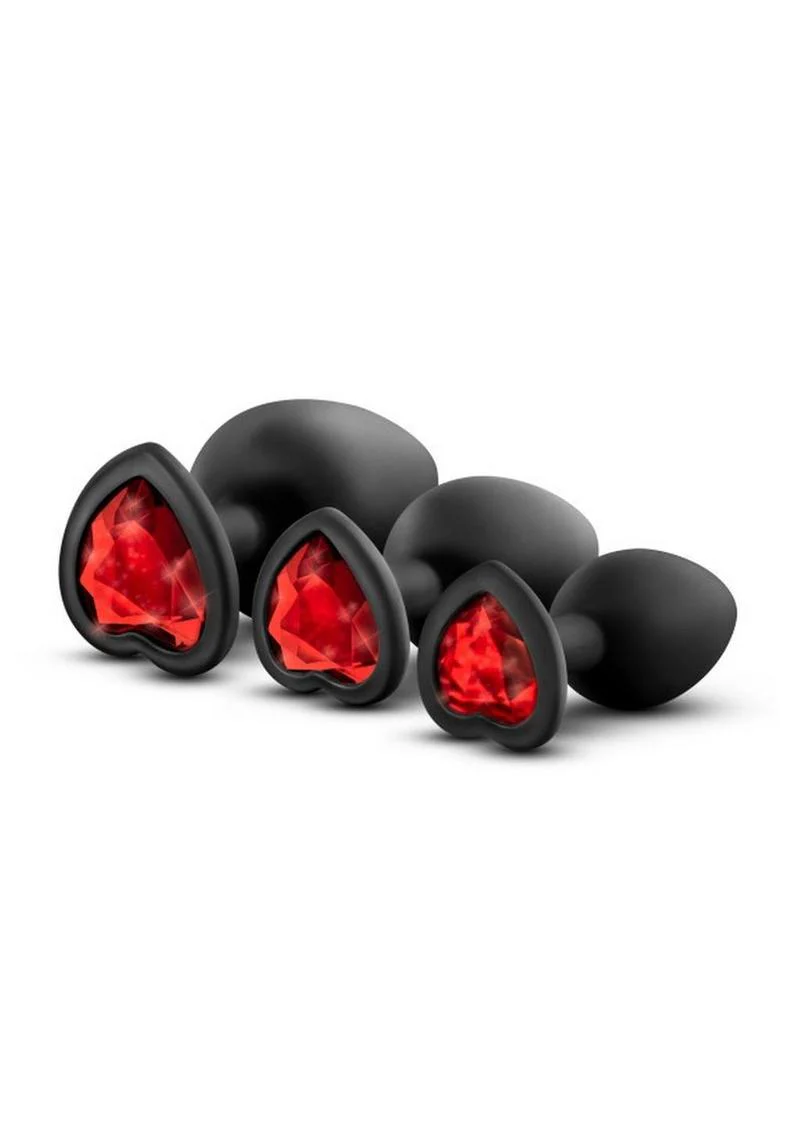 Luxe Bling Butt Plugs Silicone Training Kit with Red Gems (3 Size Kit - Image 3