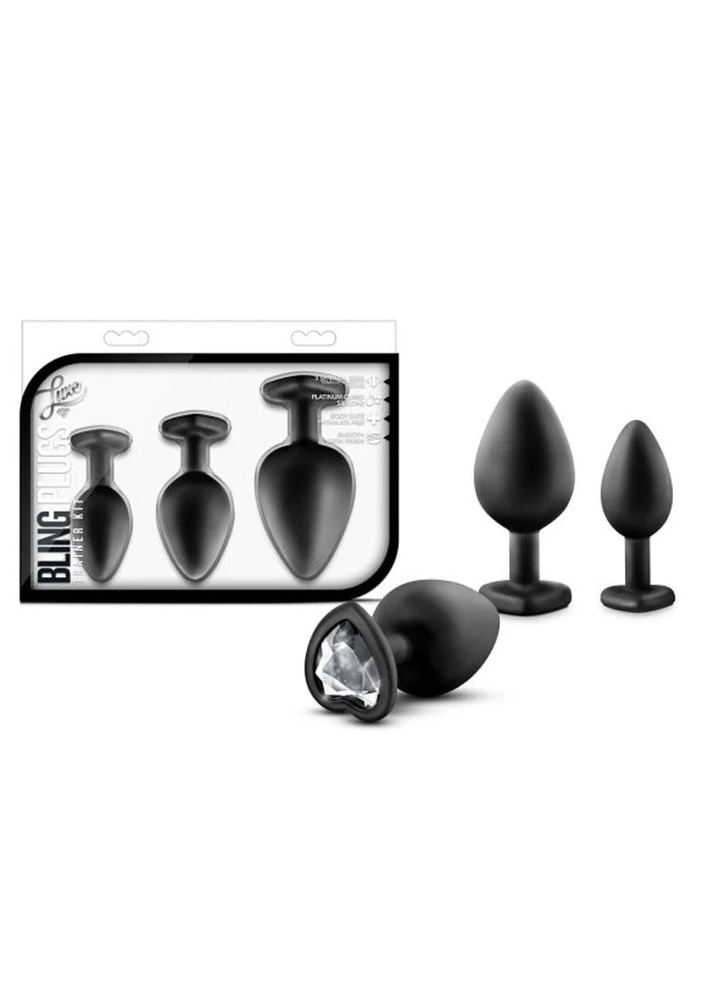 Luxe Bling Butt Plugs Silicone Training Kit with White Gems (3 Size Kit - Image 2