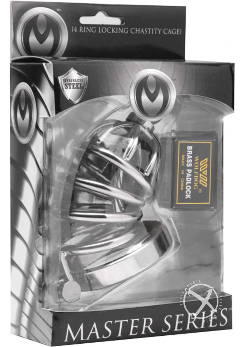 Master Series Asylum 4 Ring Locking Chastity Cage - Image 2