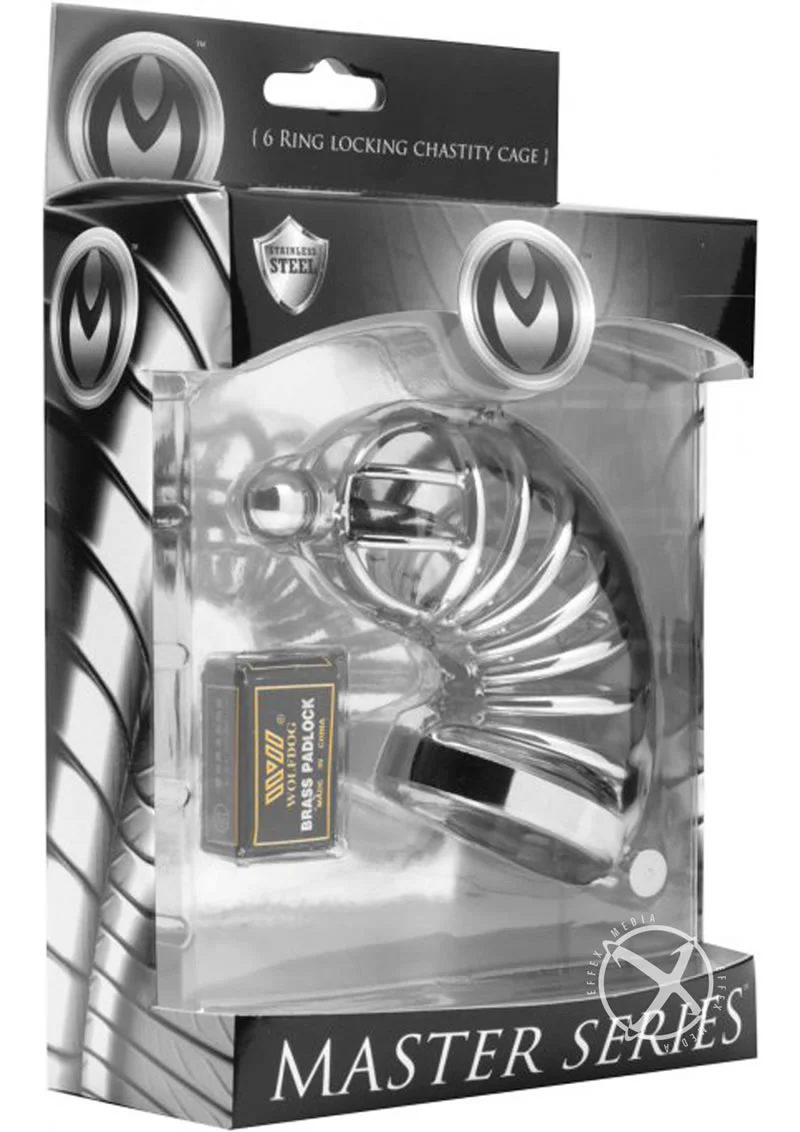 Master Series Asylum 6 Ring Locking Chastity Cage - Image 2