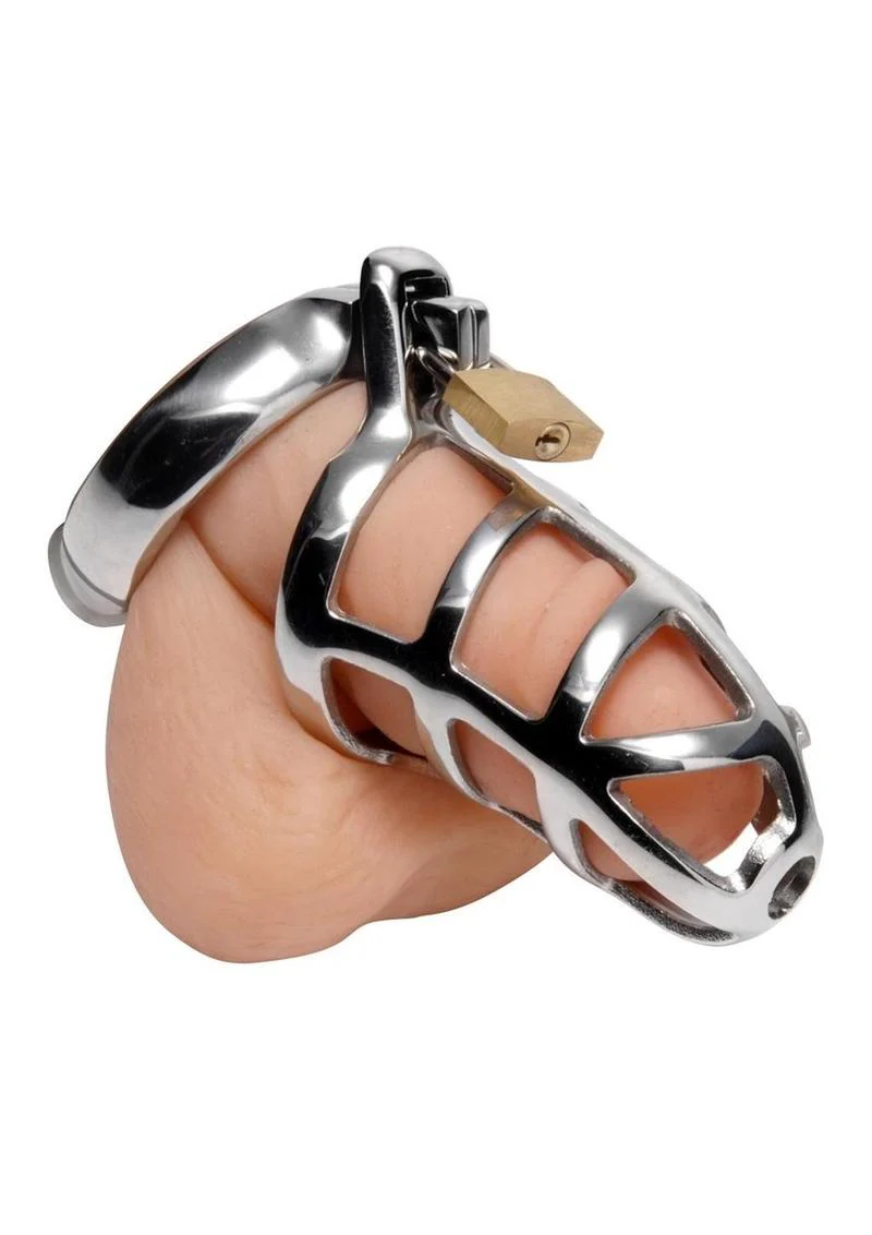 Master Series Detained Stainless Steel Chastity Cage - Image 4
