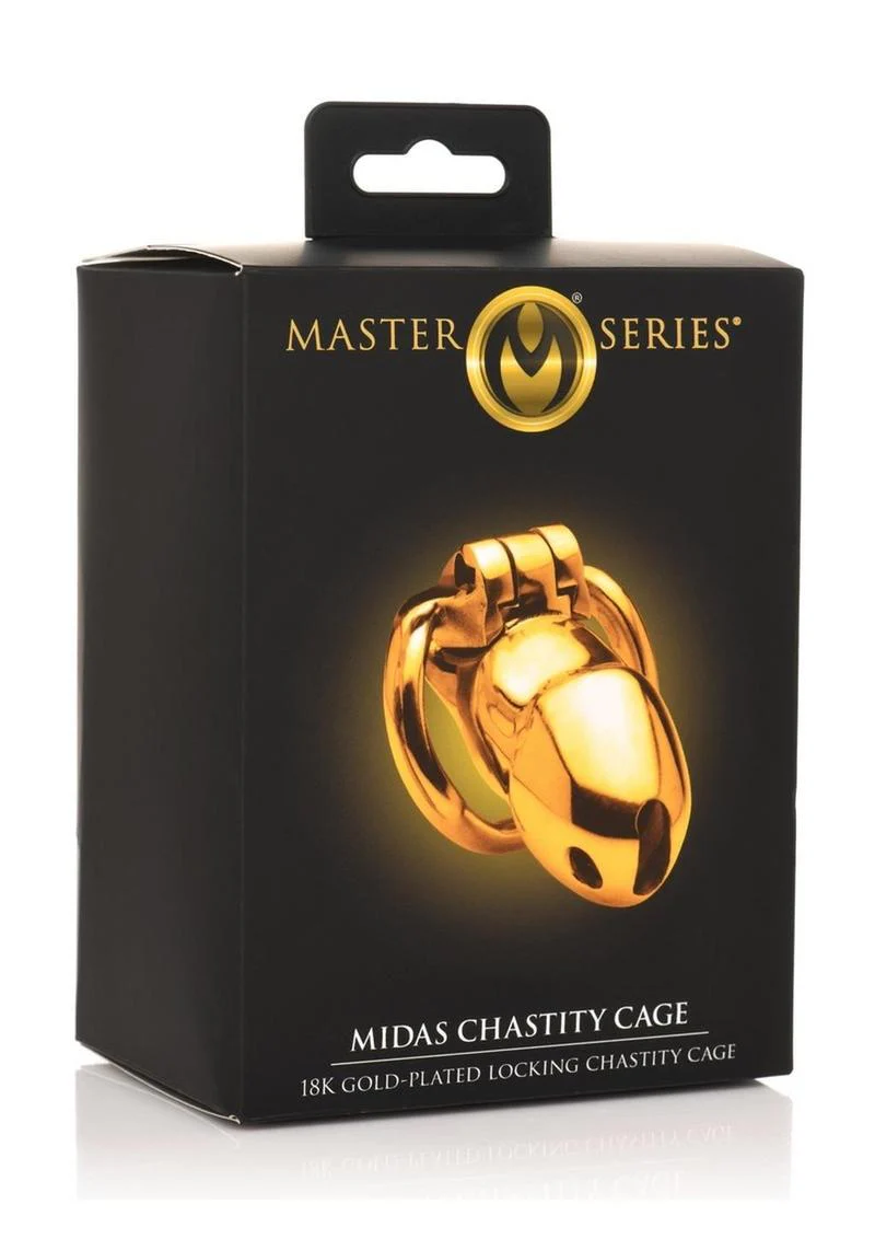 Master Series Midas 18k Gold-Plated Locking Chastity Cage - Image 2